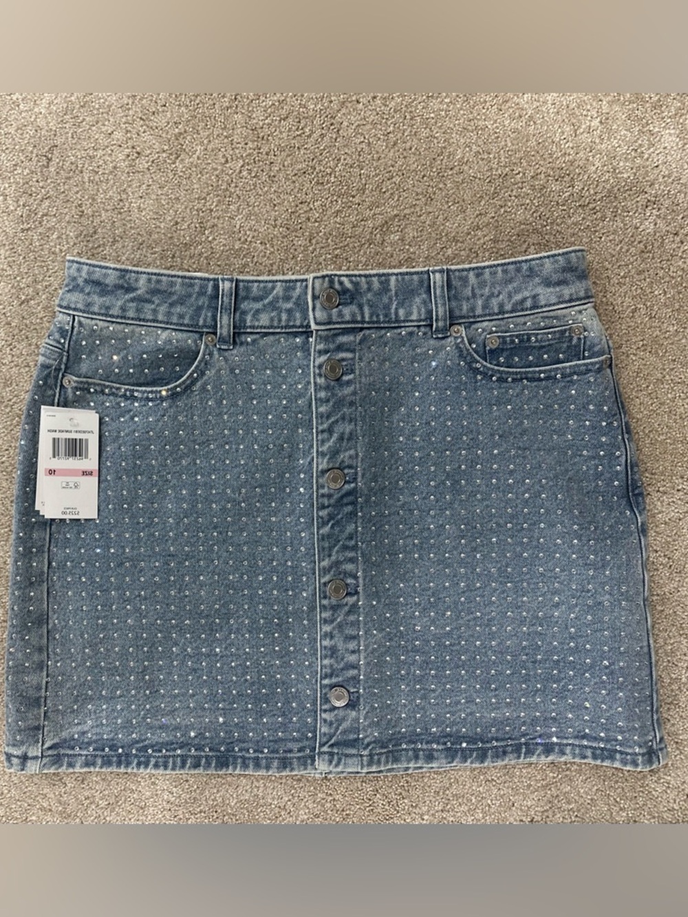 Michael Kors Studded Denim Skirt Size 10 NWT Button Front Y2K Glam